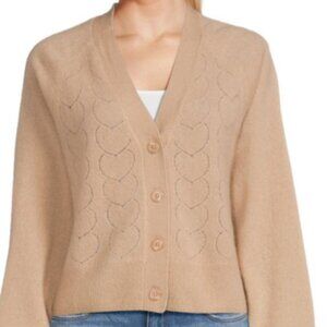 Filoro Pointelle‎ Heart 2 Ply 100% Cashmere Cardigan Honey Size Small Swe…